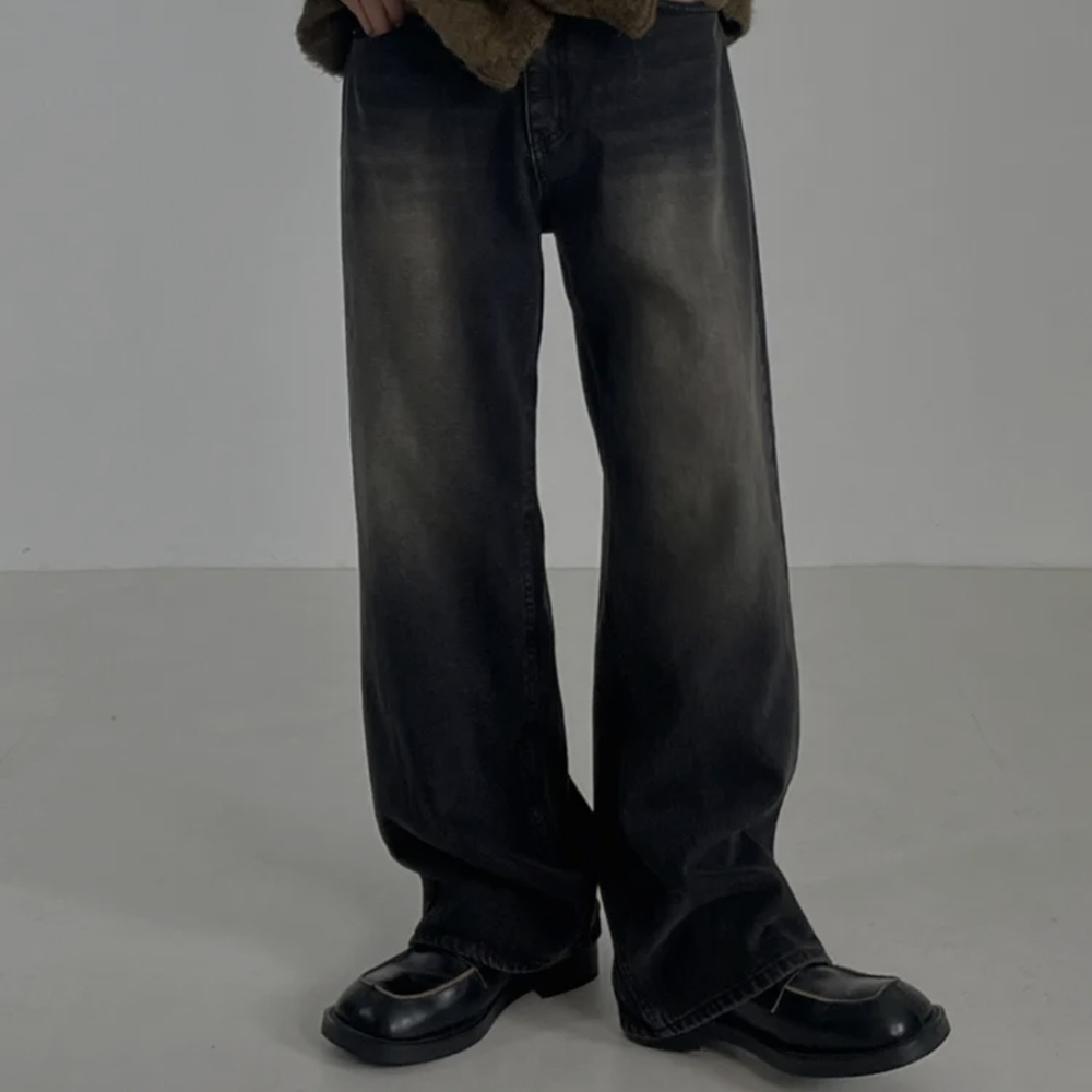 Black Wash Denim Jeans / Boyfriend Baggy Fit M Jeans